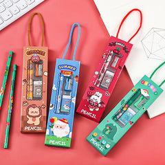 Close-up of cartoon themed stationery set