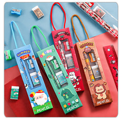 Five-piece kids stationery set including cute pencils