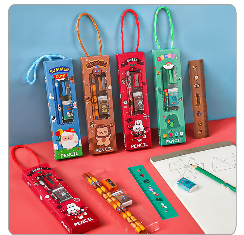 Vibrant design of cartoon pencils and accessories