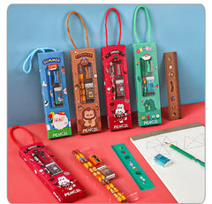 Vibrant design of cartoon pencils and accessories