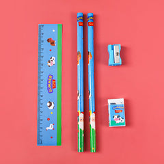 Vibrant design of cartoon pencils and accessories