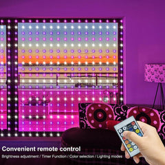 Smart Bluetooth RGB LED curtain lights displayed indoors