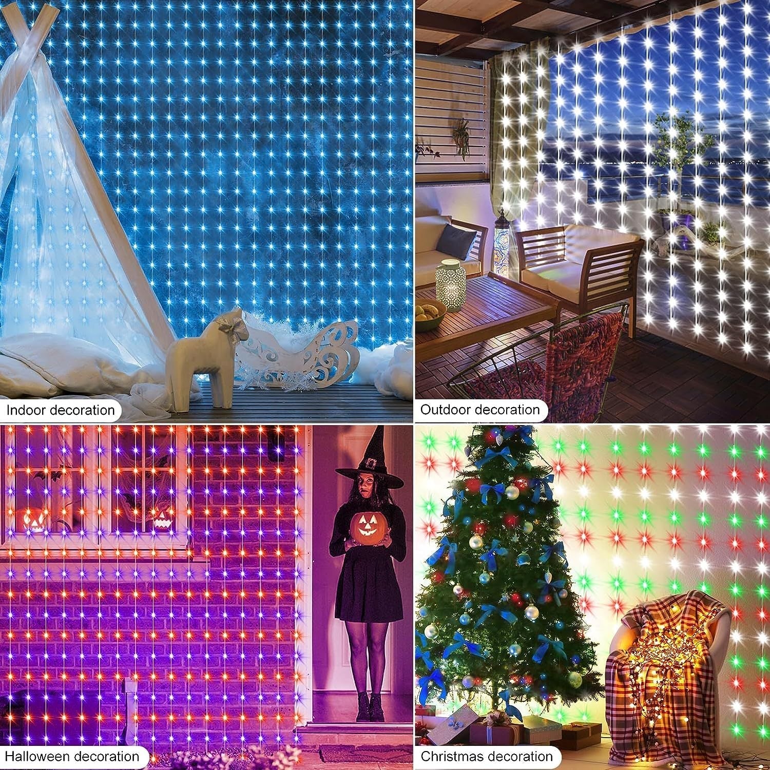 Close-up of waterproof RGB LED curtain lights