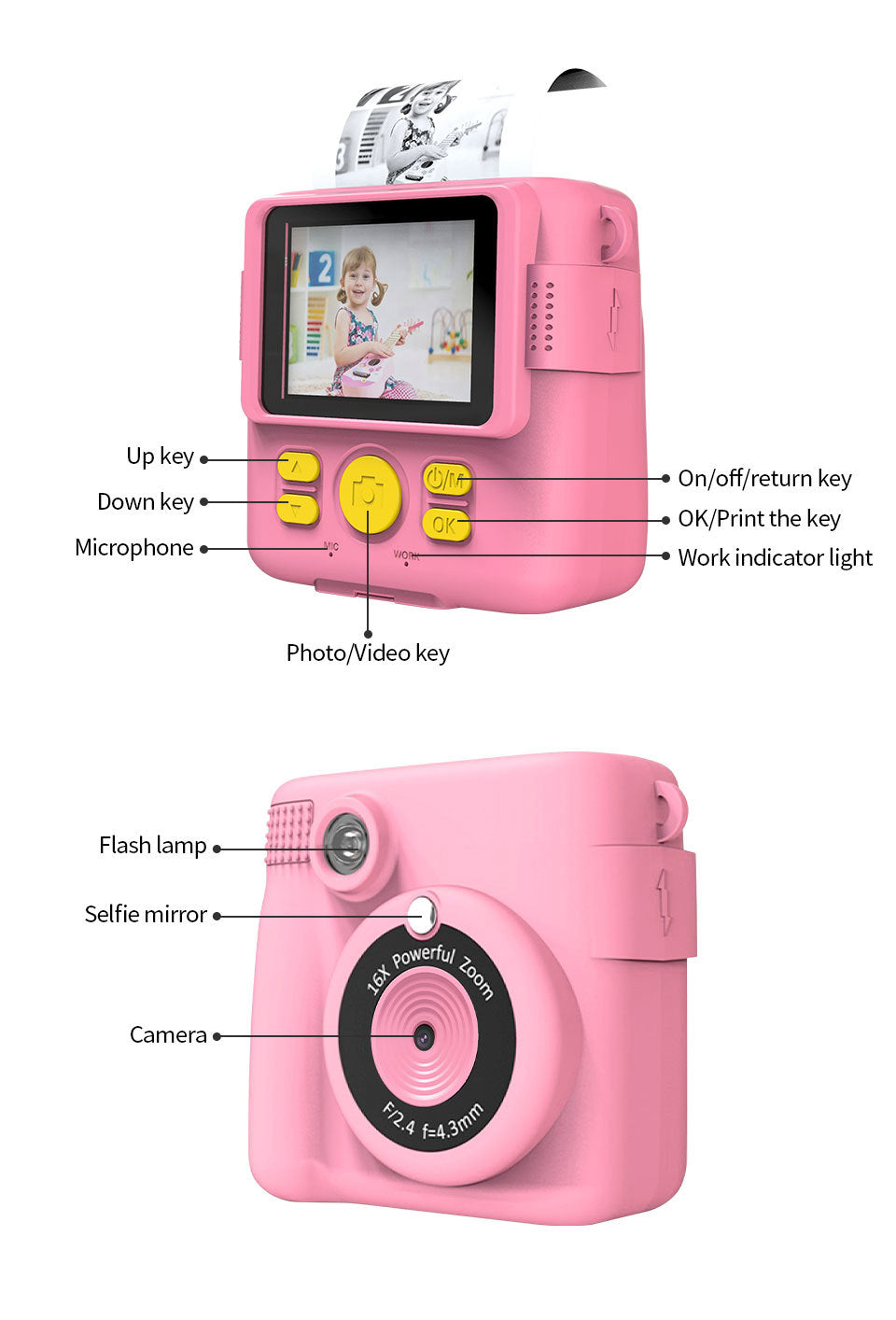Kids instant print camera with colourful pens