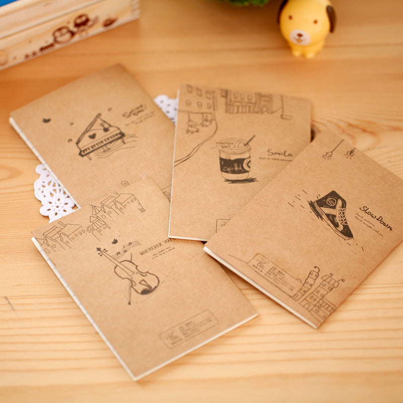 kraft notebook with rustic background and pen