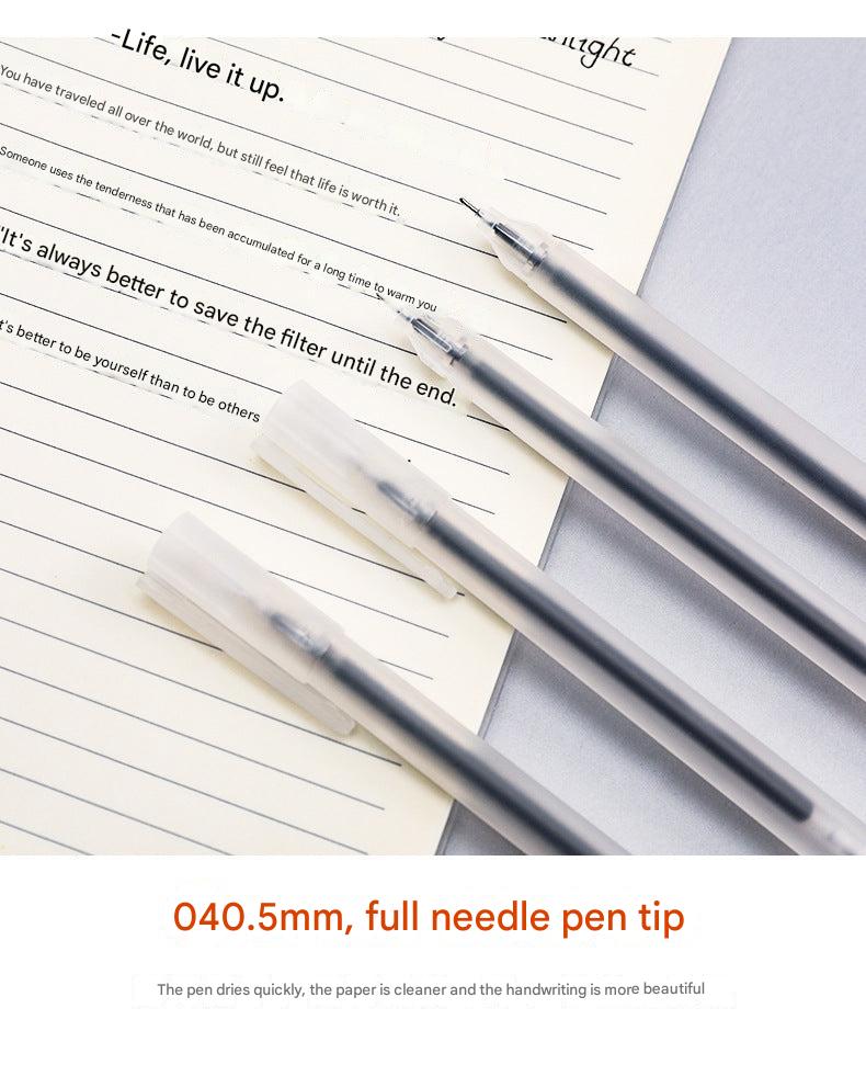 close-up of black gel pen tip highlighting fine point