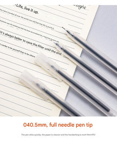 close-up of black gel pen tip highlighting fine point