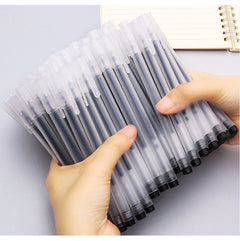 person writing notes with black gel pen for school