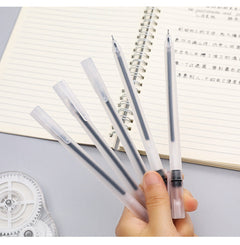 student using black gel pen for exam