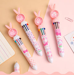 Playful pen with rabbit design on white background