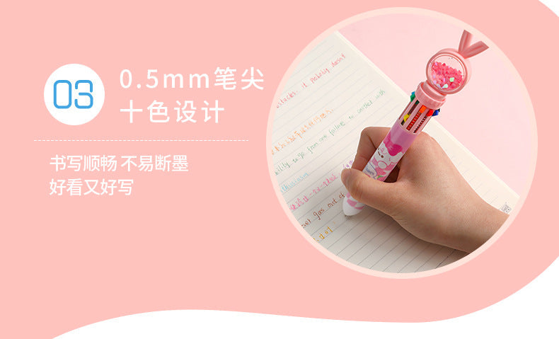 Close-up of 10-in-1 ballpoint pen rabbit pattern