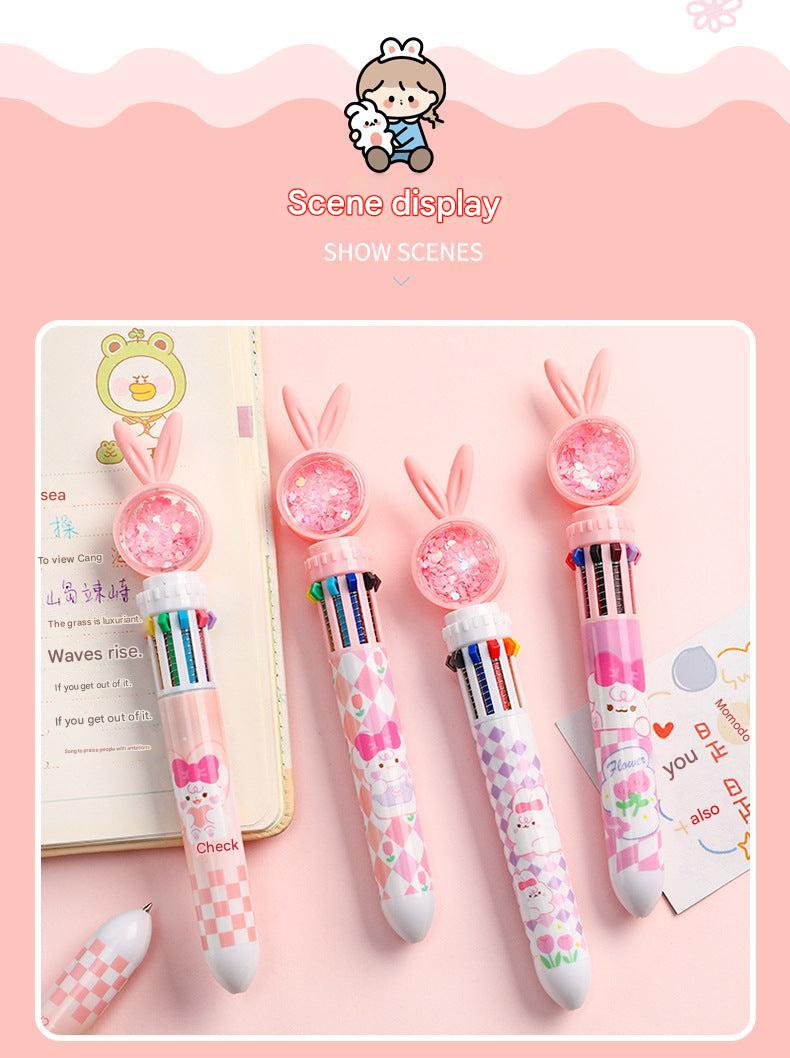 Vibrant rabbit ballpoint pen arrangement on table