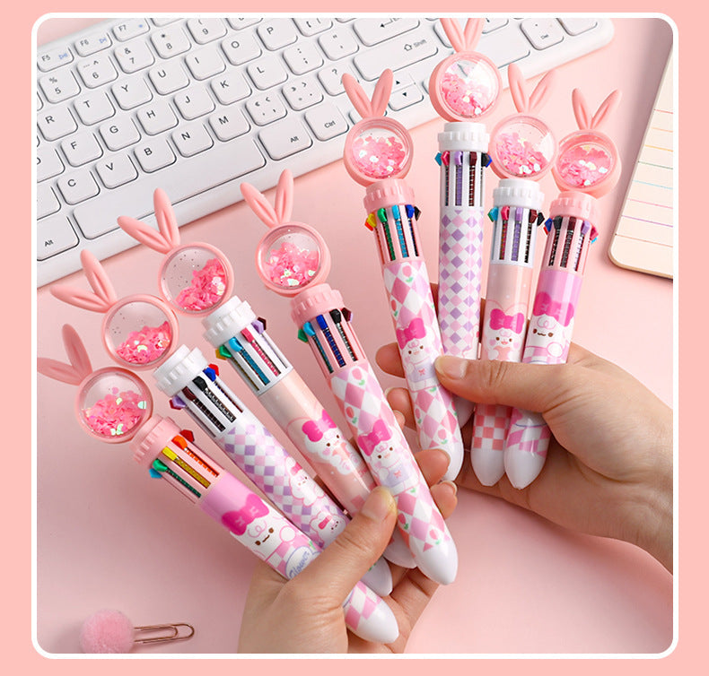 Close-up of colourful rabbit-themed pen clip