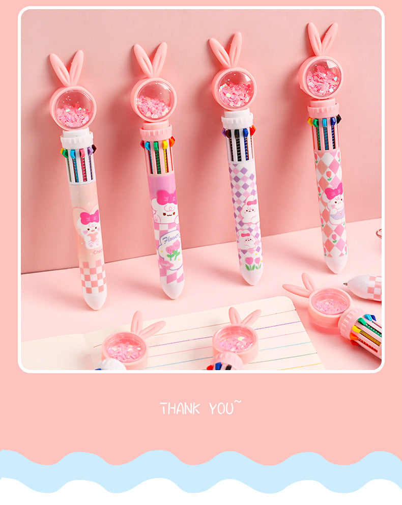Multi-color ballpoint pen front view with designs