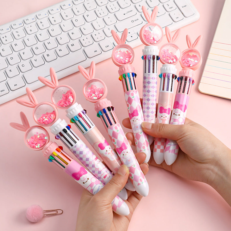 Close-up of colourful rabbit-themed pen clip