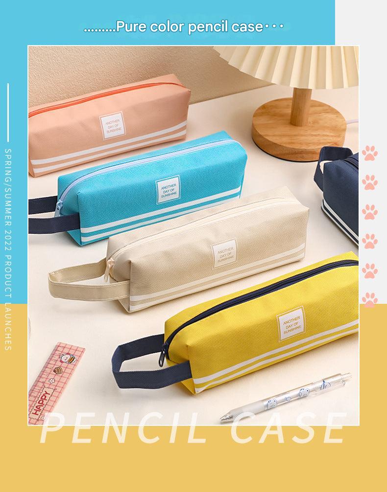 beige Oxford cloth pencil case side view