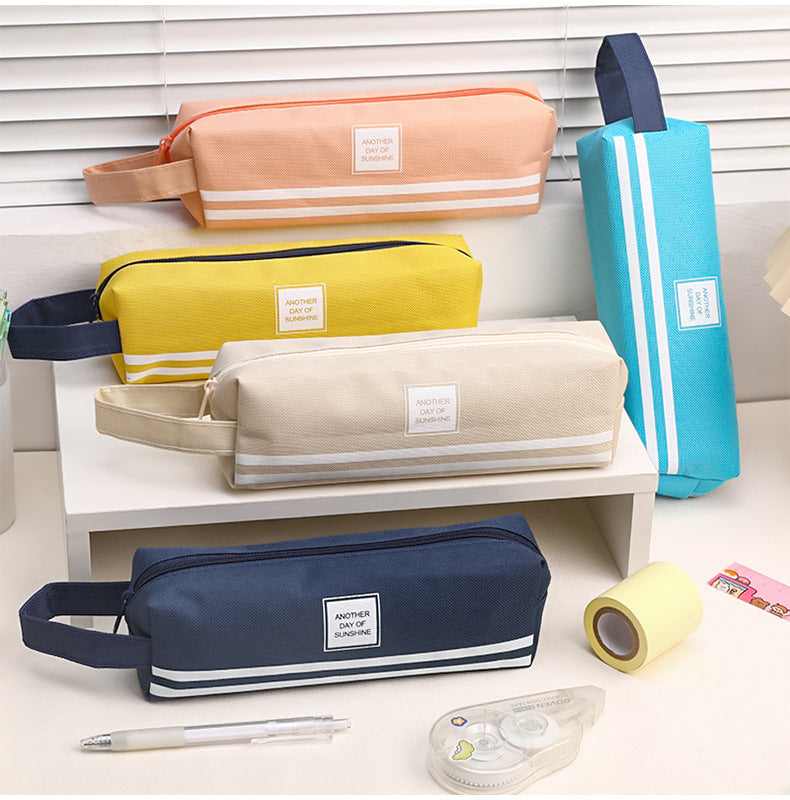 beige Oxford cloth pencil case side view