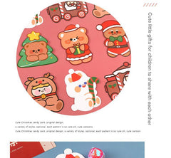 Vibrant cartoon Christmas candy card design featuring Gingerbread Man