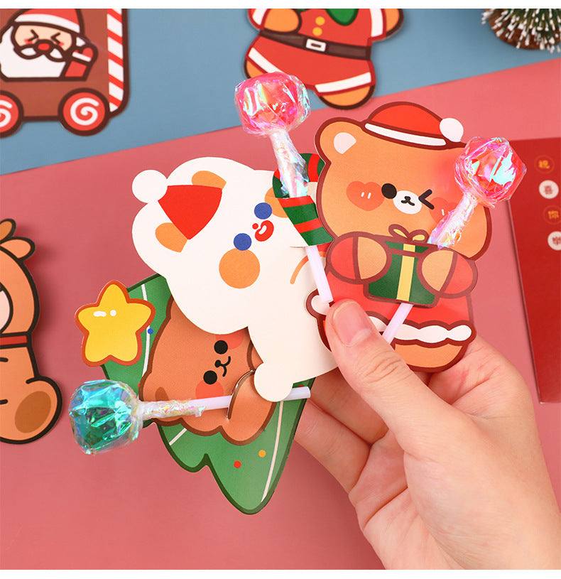 Christmas Bear candy card with colourful illustration