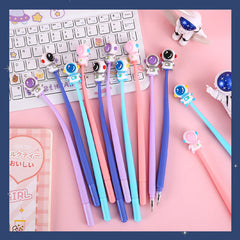 Close-up of colourful astronaut pen caps