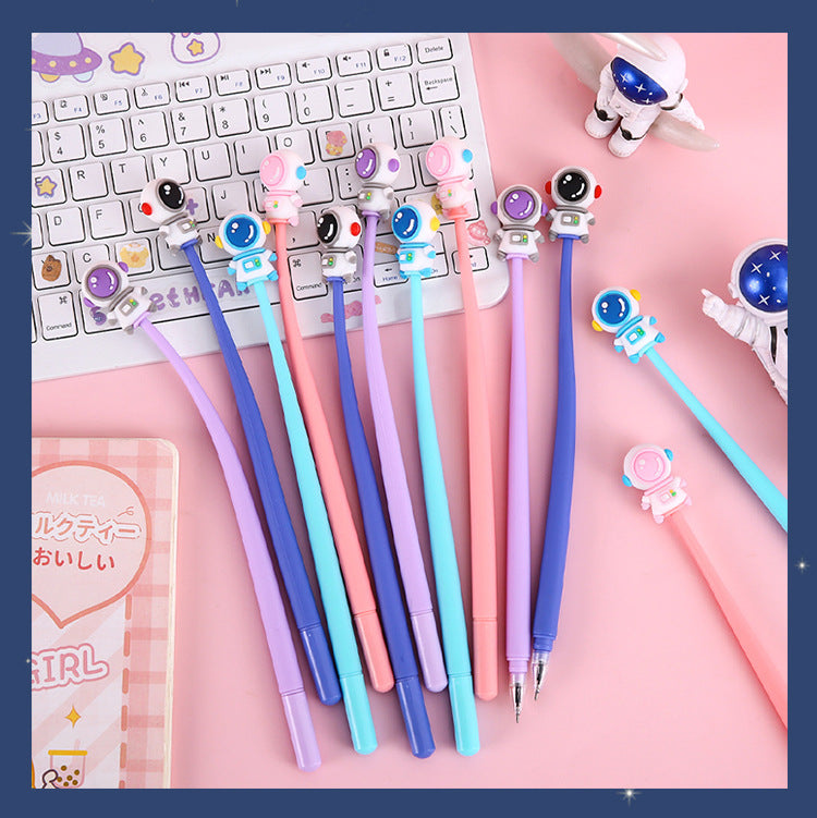 Close-up of colourful astronaut pen caps