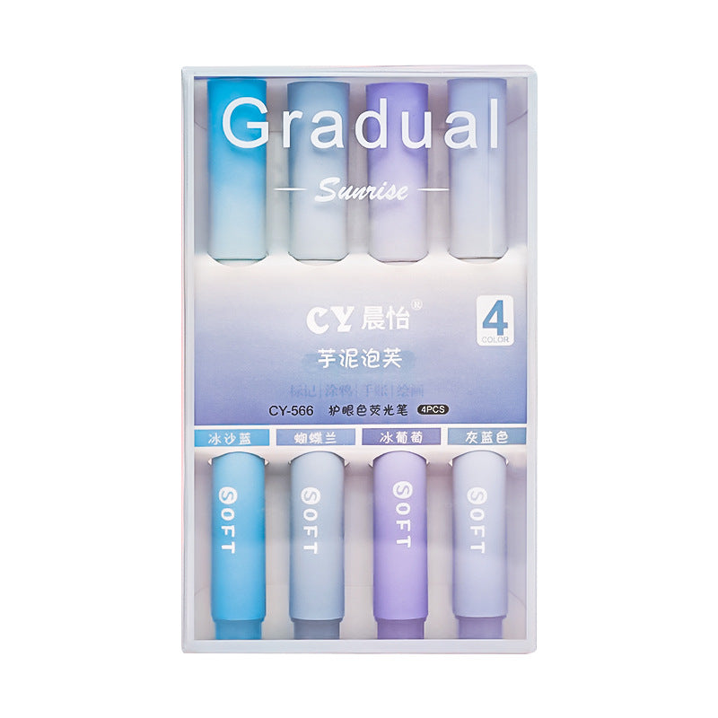 Vibrant gradient coloured highlighters arranged