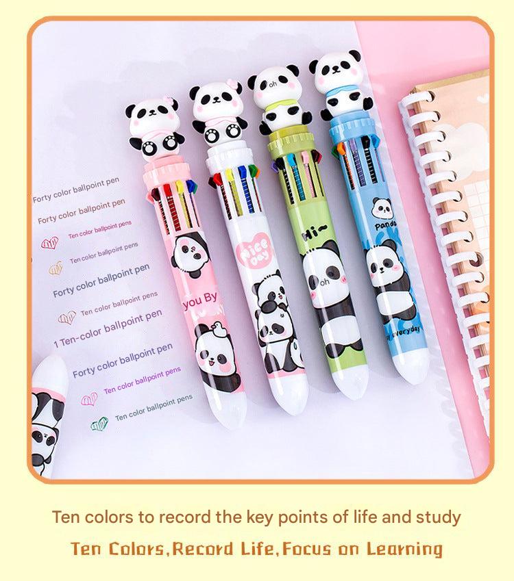 Packaging of the panda-themed multicolor ballpoint pen