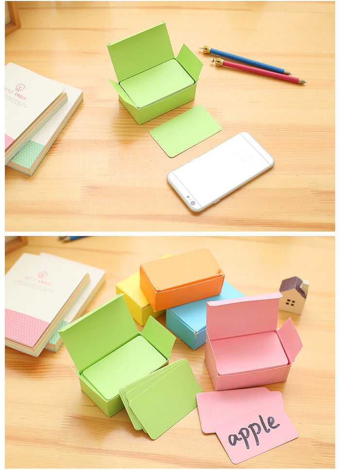 Organised set of note cards in portable storage box