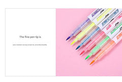 dual-tip highlighter pen with cap off showcasing tips