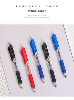 Close-up of black retractable gel pen