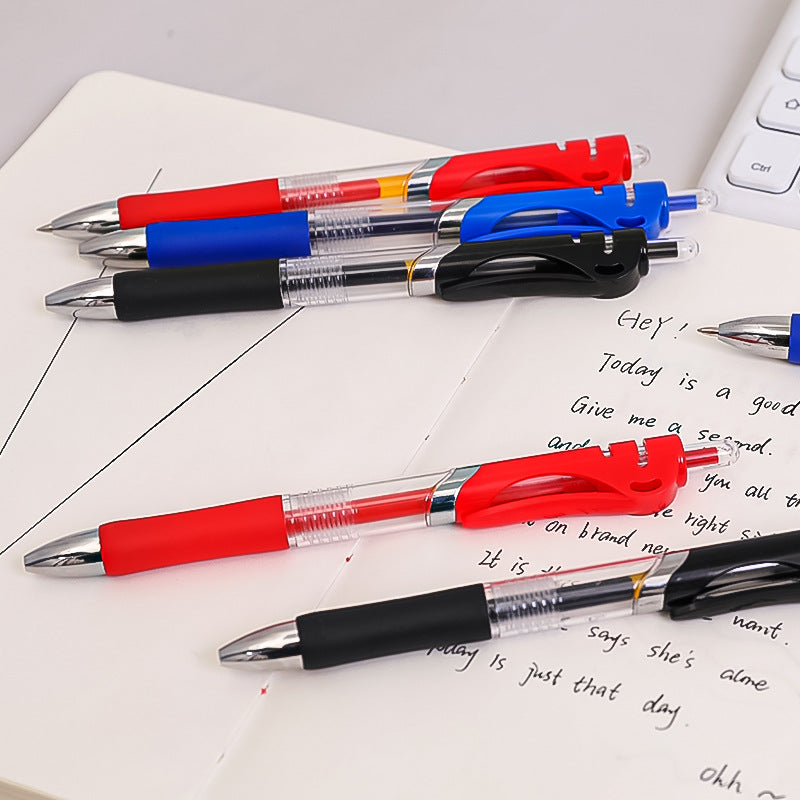 Close-up of black retractable gel pen