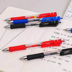 Close-up of black retractable gel pen