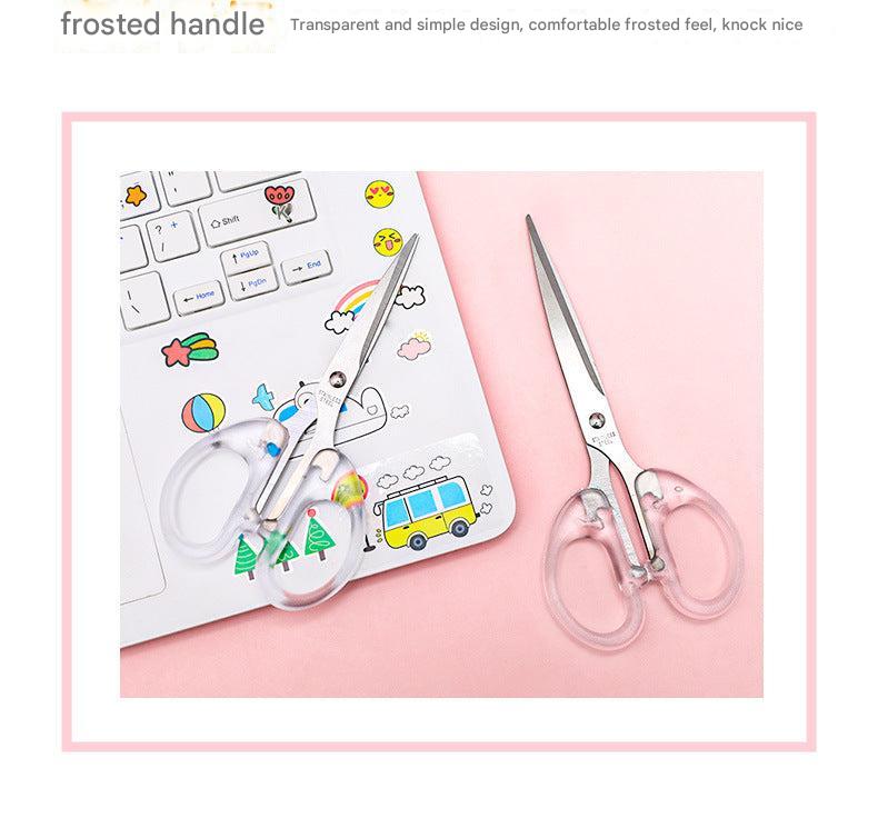 close-up of sharp blade and clear handle scissors