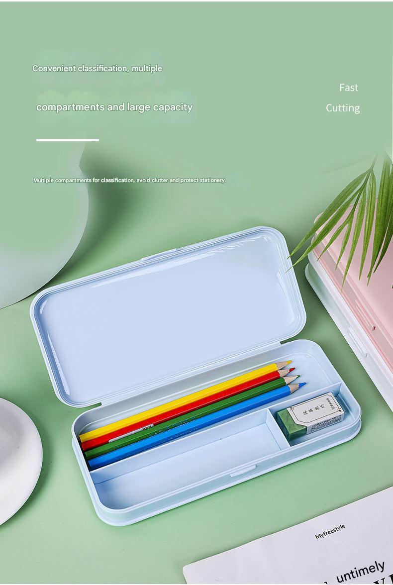 blue PP pencil box with compartments
