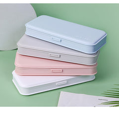 closed gray student's pencil box