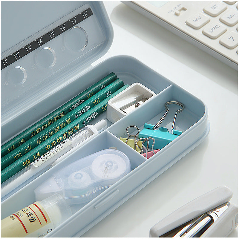 front view of blue pencil box