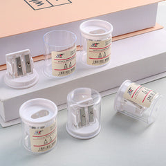 Transparent pencil sharpener showing internal mechanism