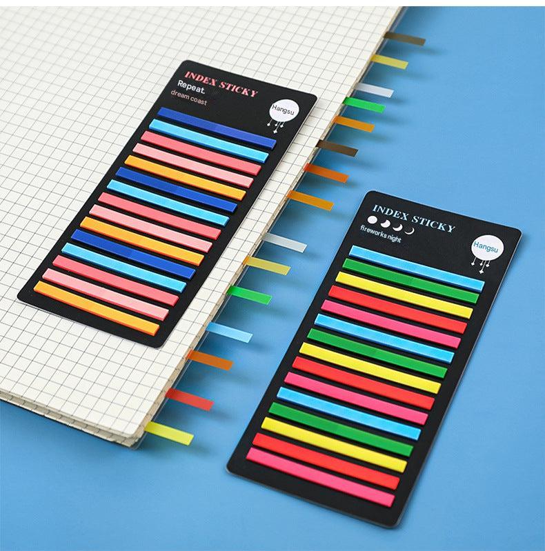 Detailed view of transparent highlighter flags