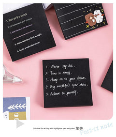 Collage of mixed black sticky notes