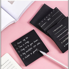 Topics written on black sticky notes for organisation