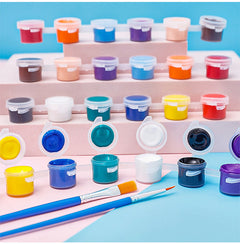 Close-up of vibrant acrylic paint tubes