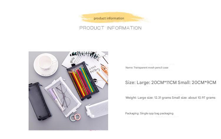 Black mesh pencil case close-up with zipper