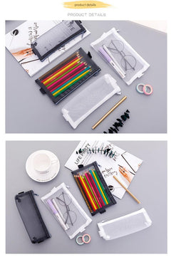 Large white mesh pencil case front view