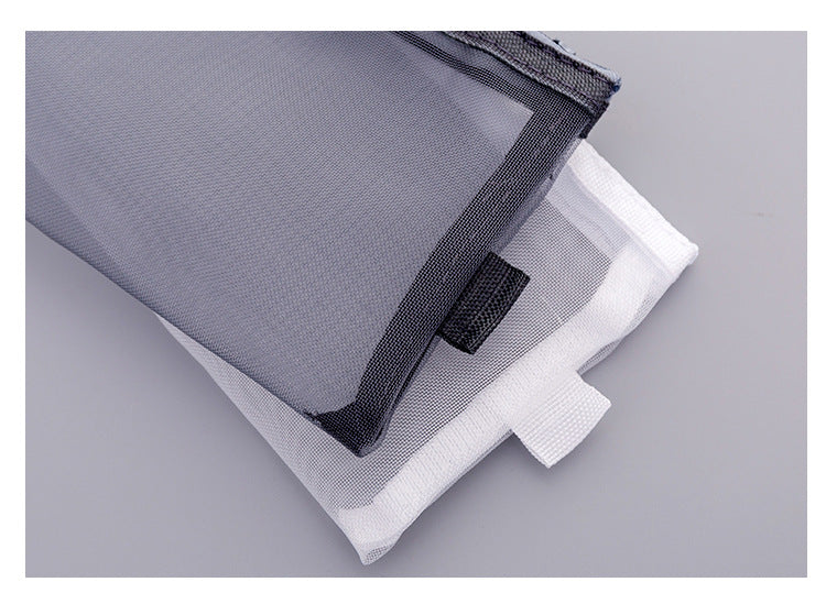 Small black mesh pencil case zoomed in