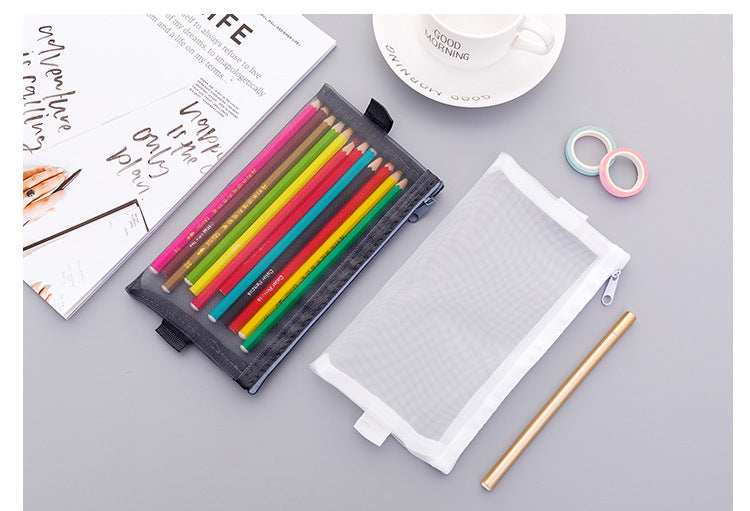Small white mesh pencil case display