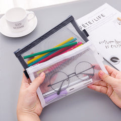 Large white mesh pencil case front view