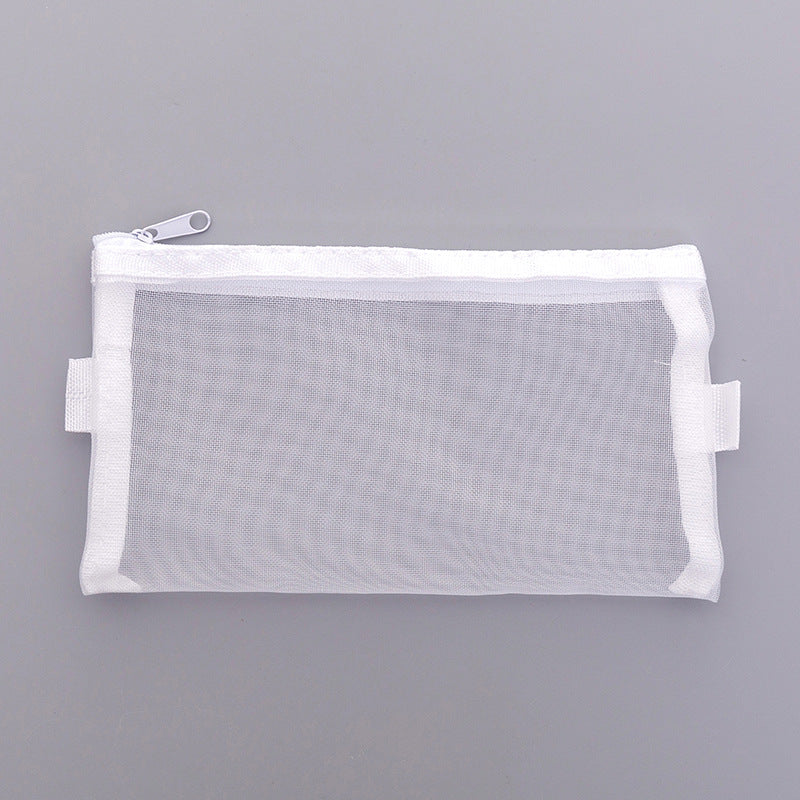 Small black mesh pencil case open view