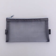 Small black mesh pencil case zoomed in