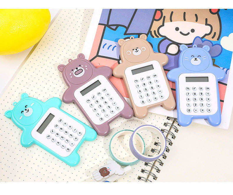 Portable Cartoon Bear Mini Calculator on desk
