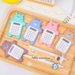 Cute Cartoon Bear Mini Calculator in blue